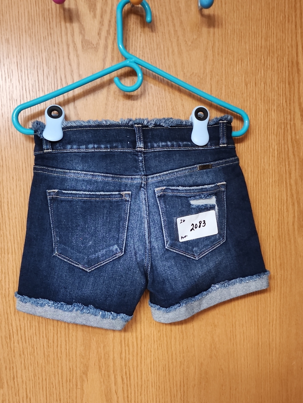 KanCan Dark Indigo Frayed Hem Jean Shorts womens 26 number 2083